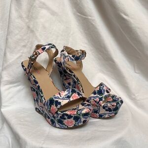 JustFab Pink and Blue Floral Wedges